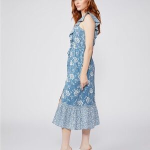 PAIGE Poppy Mix Blue Floral Cotton Midi Dress Size S Coquette Preppy Resortwear